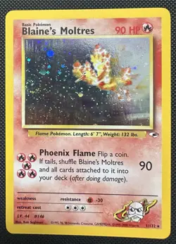 🌀Pokemon Blaines Moltres 1/132 Holo Swirl NM Gym Challenge WOTC Vintage Rare🌀 - Image 1