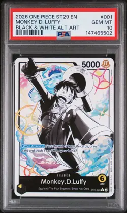 2026 One Piece English Monkey D Luffy ST29-001 Black & White Alt Art PSA 10 💎 - Image 1