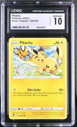 2022 Pokemon Silver Tempest Pikachu 049/195 - CGC 10 - Gem Mint! - Image 1