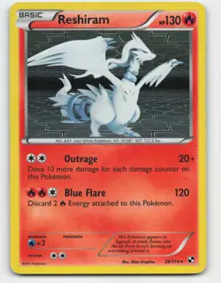 2011 Pokemon, Black & White, #26/114 Reshiram, Holo Rare - Image 1