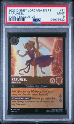 2023 DISNEY LORCANA EN P1-PROMO EVENT EXCLUSIVE RAPUNZEL - GIFTED ARTIST PSA 9 - Image 1