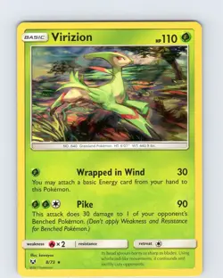 Pokemon TCG Virizion S&M Shining Legends 8/73 Holo Rare Card NM - Image 1