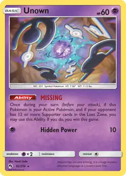 Unown 92/214 Lost Thunder Pokemon Card NM - Image 1