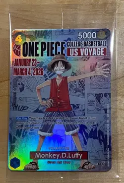 One Piece Monkey D. Luffy US Voyage College Basketball Promo Card - SEALED - Image 1