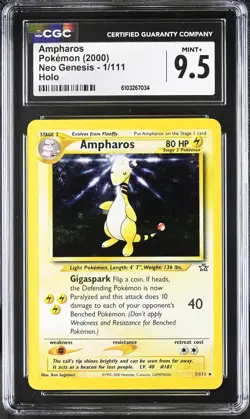 CGC 9.5 MINT+ Ampharos Neo Genesis 1/111 Holo SWIRL 2000 Pokemon Card - Image 1