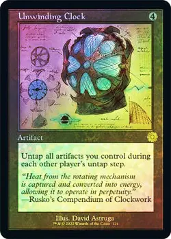 New NM+ MTG FOIL Unwinding Clock Retro Schematic #124 Brothers War Magic Card - Image 1
