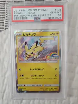 Pokemon Japanese Holo Pikachu 108/SM-P PSA 10 GEM MINT 2017 Promo - Image 1