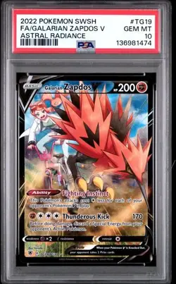 2022 Pokemon #TG19 Galarian Zapdos V Astral Radiance PSA 10 - Image 1