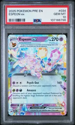 2025 Pokemon Prismatic Evolutions #034 Espeon EX PSA 10 Card GEM MINT! Free Ship - Image 1