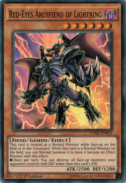 YUGIOH RED-EYES ARCHFIEND OF LIGHTNING SUPER RARE 1ST ED CORE-EN023 NEAR MINT - Image 1