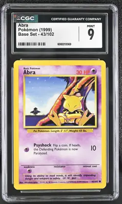 CGC 9 MINT Abra 1999 Base Set 43/102 Pokemon Card - Image 1