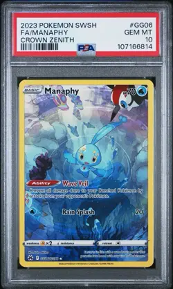 2023 Pokemon Crown Zenith # GG06 Full Art Manaphy PSA 10 Card GEM MINT Free Ship - Image 1