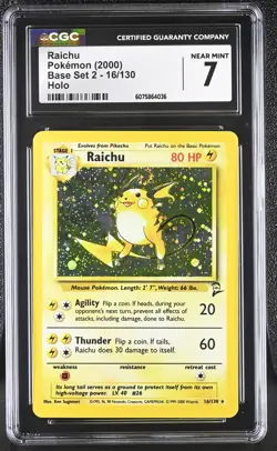 CGC 7 Raichu 2000 Base Set 2 16/130 Holo SWIRL Pokemon Card - Image 1
