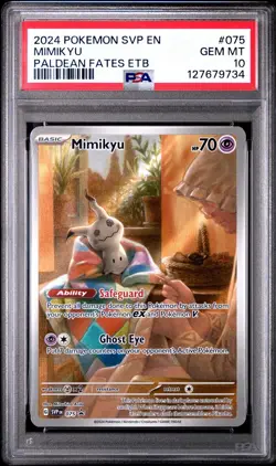 PSA 10 GEM MINT Mimikyu Paldean Fates Promo SVP EN 075 ETB Pokemon Card TCG 2024 - Image 1