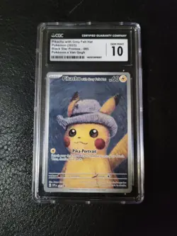 2023 Pokemon Black Star Promo Pikachu Grey Felt Hat x Van Gogh CGC 10 GEM MINT - Image 1
