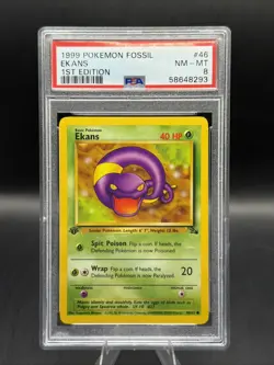 1999 Pokemon Fossil 1st Edition Ekans 46/62 PSA 8 NM-MT - Image 1