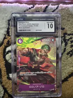 CGC 10 GEM MINT Japanese One Piece 2023 Roronoa Zoro P-045 PROMO Purple - Image 1