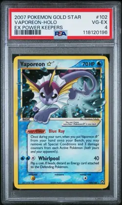 2007 POKEMON EX POWER KEEPERS GOLD STAR #102 VAPOREON-HOLO PSA 4 - Image 1