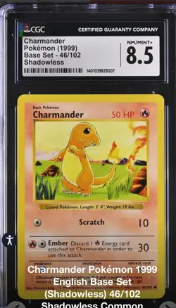 Charmander Pokemon Card 1999 Base Set 46/102 CGC 8.5 Graded Shadowless - Image 1