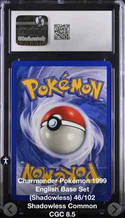 Charmander Pokemon Card 1999 Base Set 46/102 CGC 8.5 Graded Shadowless - Image 2