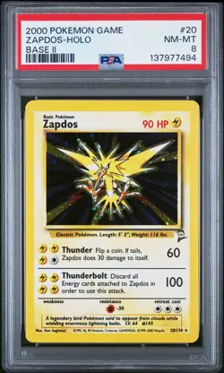 Pokemon Zapdos Base Set 2 Unlimited Holo Rare #16 PSA 8 - Image 1