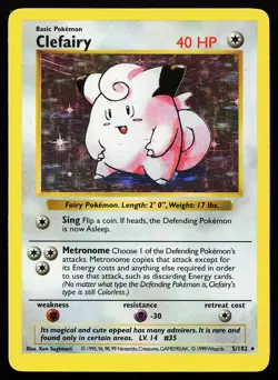 Clefairy 5/102 Holo Rare Base Set (Shadowless) Pokemon Card - Image 1