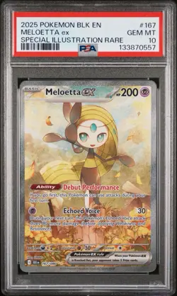 2025 POKEMON BLACK BOLT 167 MELOETTA EX SPECIAL ILLUSTRATION RARE PSA 10 - Image 1