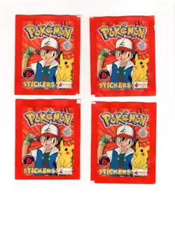 Lot 4x Sealed 1999 Topps Merlin Pokemon Stickers Pack Series 1 Ash & Pikachu 6/P - Image 1