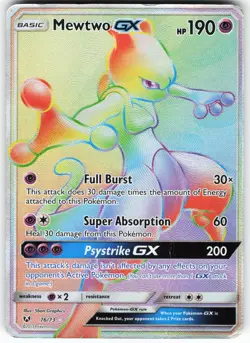 Mewtwo GX (Secret) 76/73 Pokemon Shining Legends Holo Secret Rare HP/DMG CREASE - Image 1