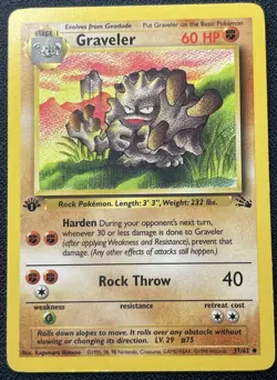 Pokemon Graveler 37/62 1st Edition Fossil Uncommon MP - Image 1