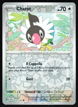 Chatot - 132/162 Pokemon SV05: Temporal Forces Reverse Holo Common NM - Image 1