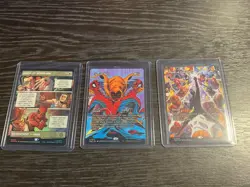 MTG SPIDER-MAN MARVEL COLLECTOR BOOSTER 15 CARDS OPEN ALL IN CARD PROTECTORS - Image 1