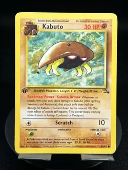 Pokemon TCG Kabuto 50/62 Fossil 1st Edition Regular Rare MP - Image 1