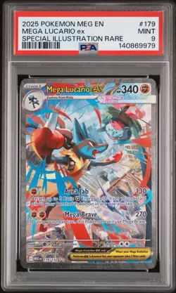 2025 POKEMON MEGA LUCARIO EX 179/132 SPECIAL ILLUSTRATION RARE HOLO PSA 9 - Image 1
