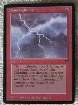 Magic The Gathering -1994 Chain Lightning (Legends) Rarity:C2 fine used. - Image 1