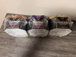 POKEMON SWSH V POWERS TINS SET - PIKACHU V, EEVEE V, & ETERNATUS V New Sealed - Image 3