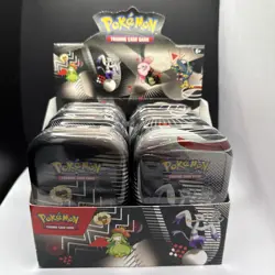 NEW SEALED POKEMON TCG BLACK BOLT WHITE FLARE UNOVA 8 MINI TIN SET WITH DISPLAY - Image 1