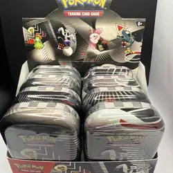 NEW SEALED POKEMON TCG BLACK BOLT WHITE FLARE UNOVA 8 MINI TIN SET WITH DISPLAY - Image 2