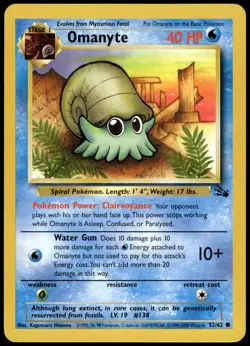 Omanyte 52/62 Fossil Pokemon Australian Red Logo 1999-2000 NM - Image 1