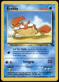 Krabby 51/62 Fossil Pokemon Australian Red Logo 1999-2000 NM - Image 1