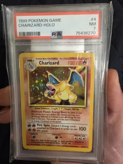 Pokemon TCG Base Set Charizard Holo Rare Card 1999 Unlimited, PSA 7 NM - Image 1