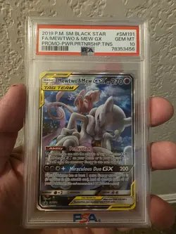 PSA 10 GEM MINT 2019 POKEMON SM BLACK STAR PROMO #SM191 FULL ART/MEWTWO MEW GX - Image 1