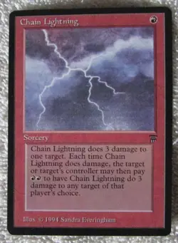 Magic The Gathering -1994 Chain Lightning (Legends) Rarity:C2, lightly used. - Image 1