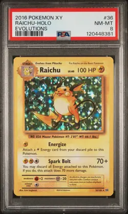 2016 POKEMON XY EVOLUTIONS #36 RAICHU-HOLO PSA 8 - Image 1