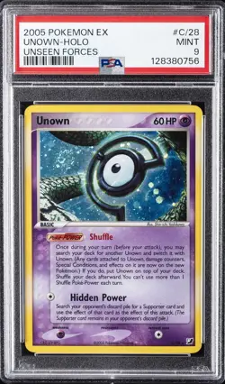 2005 POKEMON EX UNSEEN FORCES #C/28 UNOWN-HOLO PSA 9 - Image 1