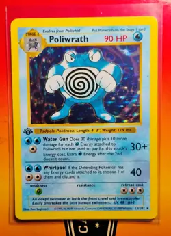 Pokemon Poliwrath Base Set 1st Edition Shadowless 13/102 Holo Rare LP+ - Image 1