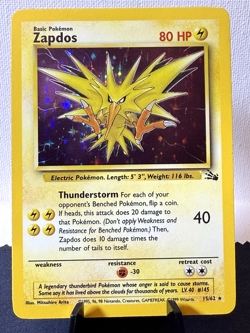 Pokemon TCG: 1999 Fossil Unlimited Zapdos 15/62 Holo Rare LP+ - Image 1