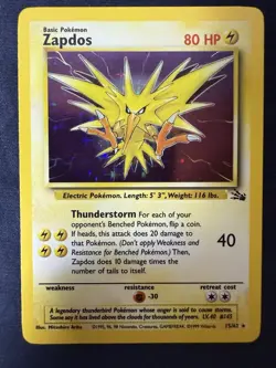 Pokemon TCG: 1999 Fossil Unlimited Zapdos 15/62 Holo Rare LP+ - Image 5