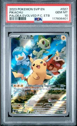 2023 POKEMON PALDEA EVOLVED POKEMON CENTER ETB PROMO SVP #027 PIKACHU PSA 10 - Image 1