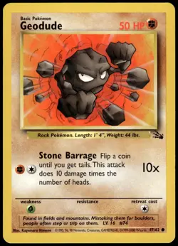 Geodude 47/62 Fossil Pokemon Australian Red Logo 1999-2000 NM - Image 1